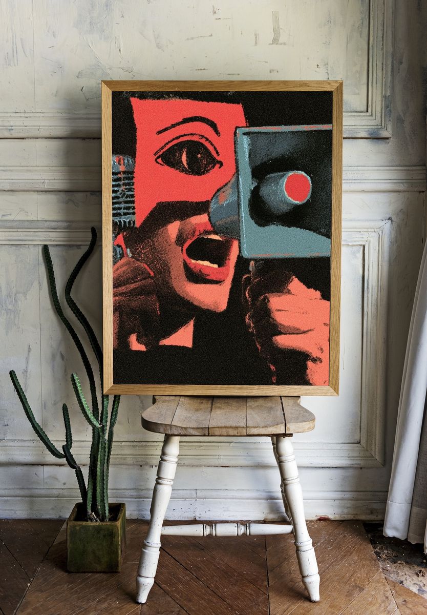Surreal Megaphone Face Poster. — room view 1