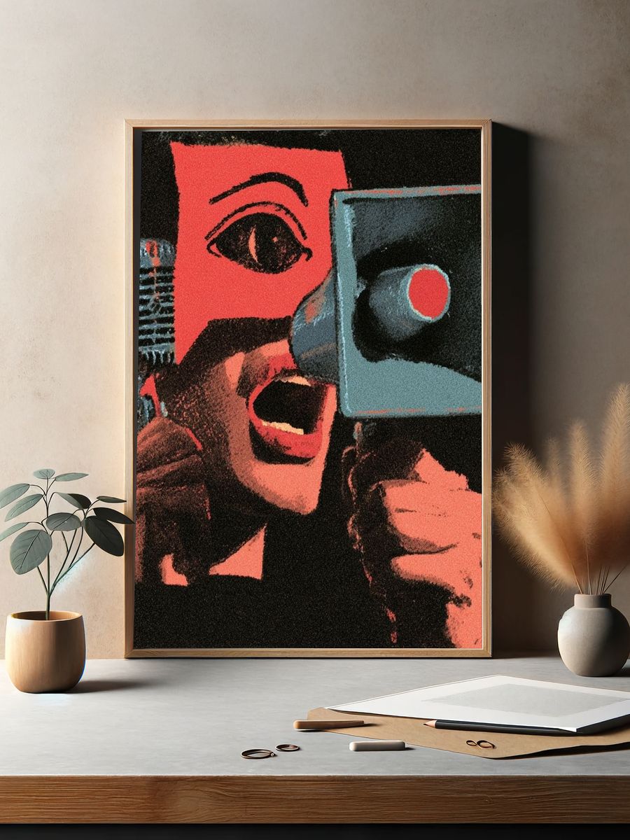 Surreal Megaphone Face Poster. — room view 2