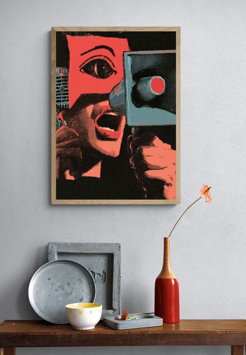 Surreal Megaphone Face Poster. — room view 3