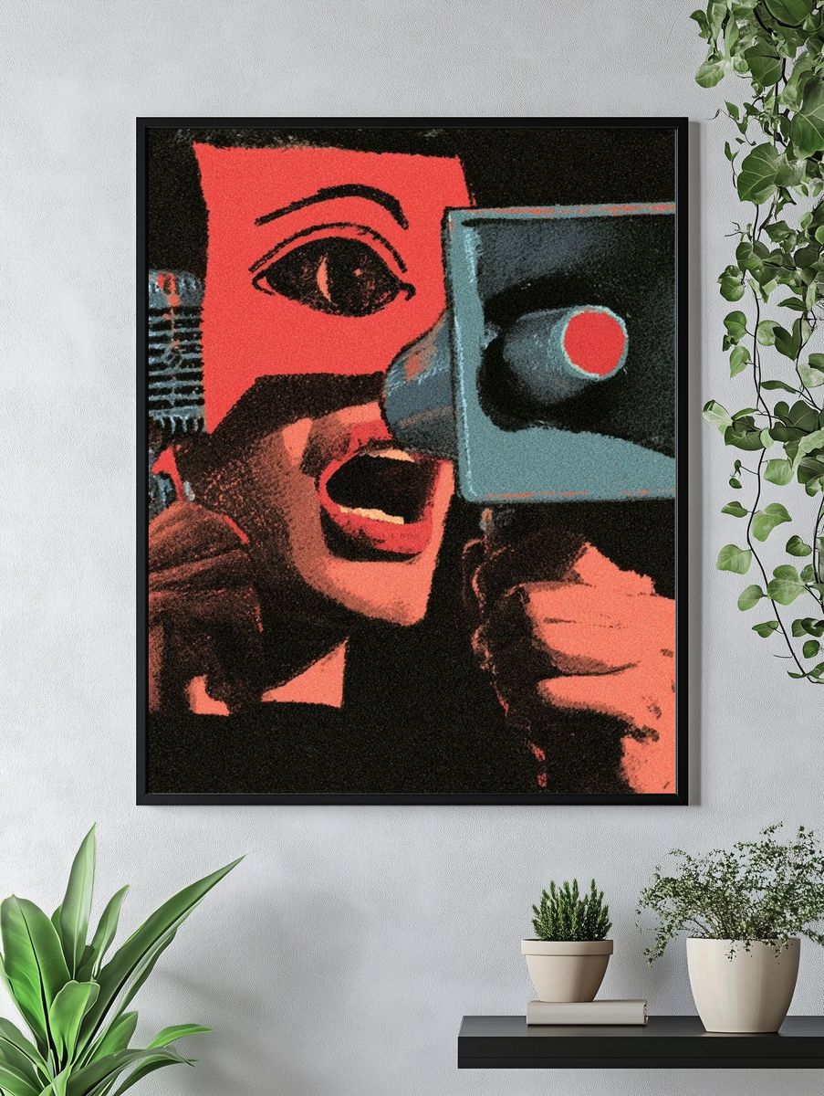 Surreal Megaphone Face Poster. — room view 4