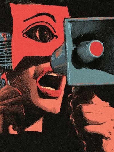 Surreal Megaphone Face Poster. poster