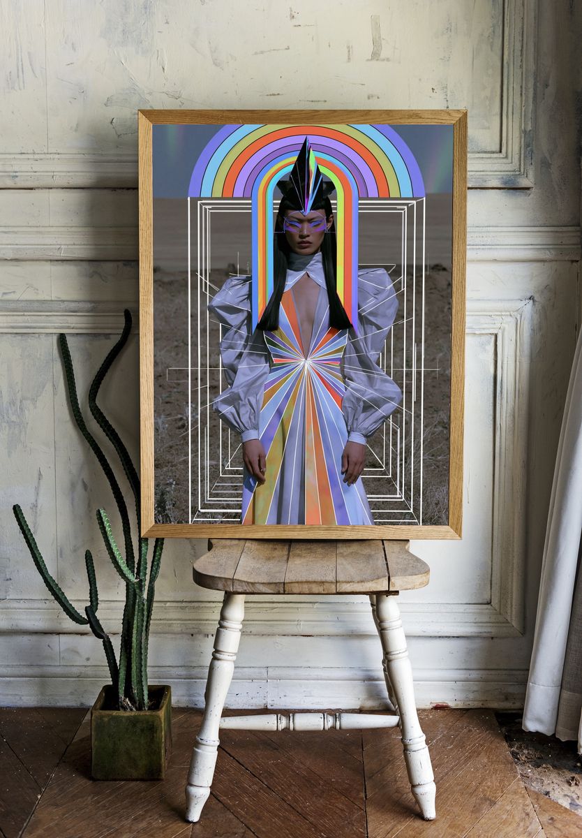 Futuristic Rainbow Fashion Portrait Poster. — room view 1