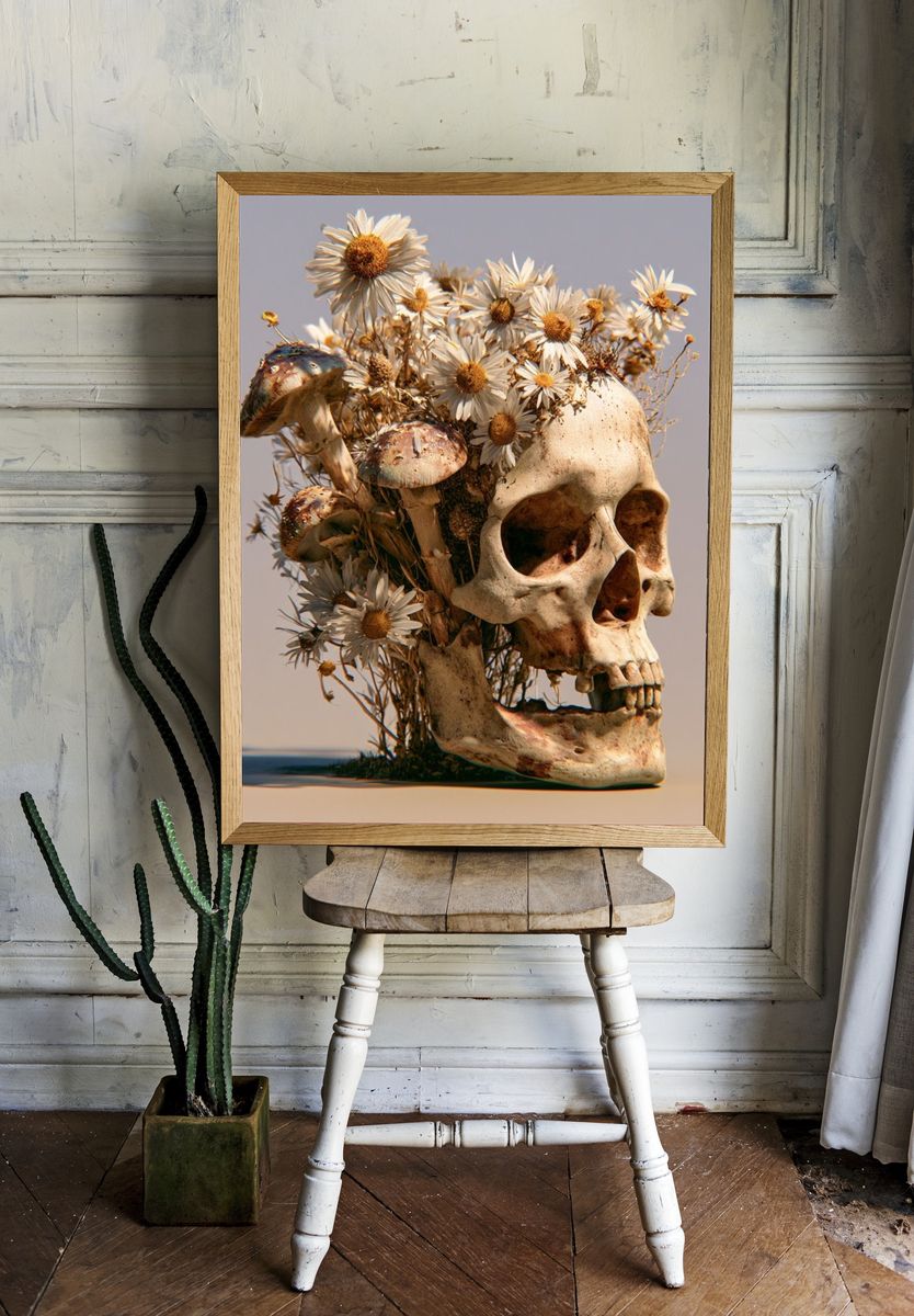 Floral Skull Surrealism Print. — room view 1