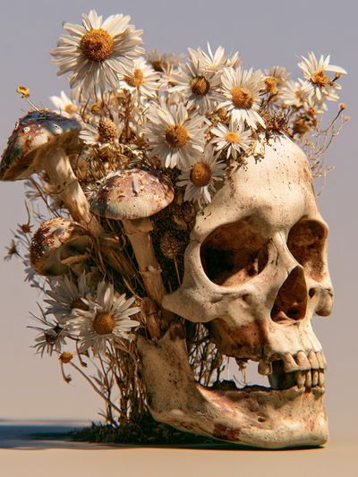 Floral Skull Surrealism Print.
