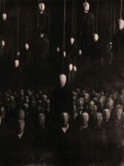 Suspended Figures Black-White Print. poster
