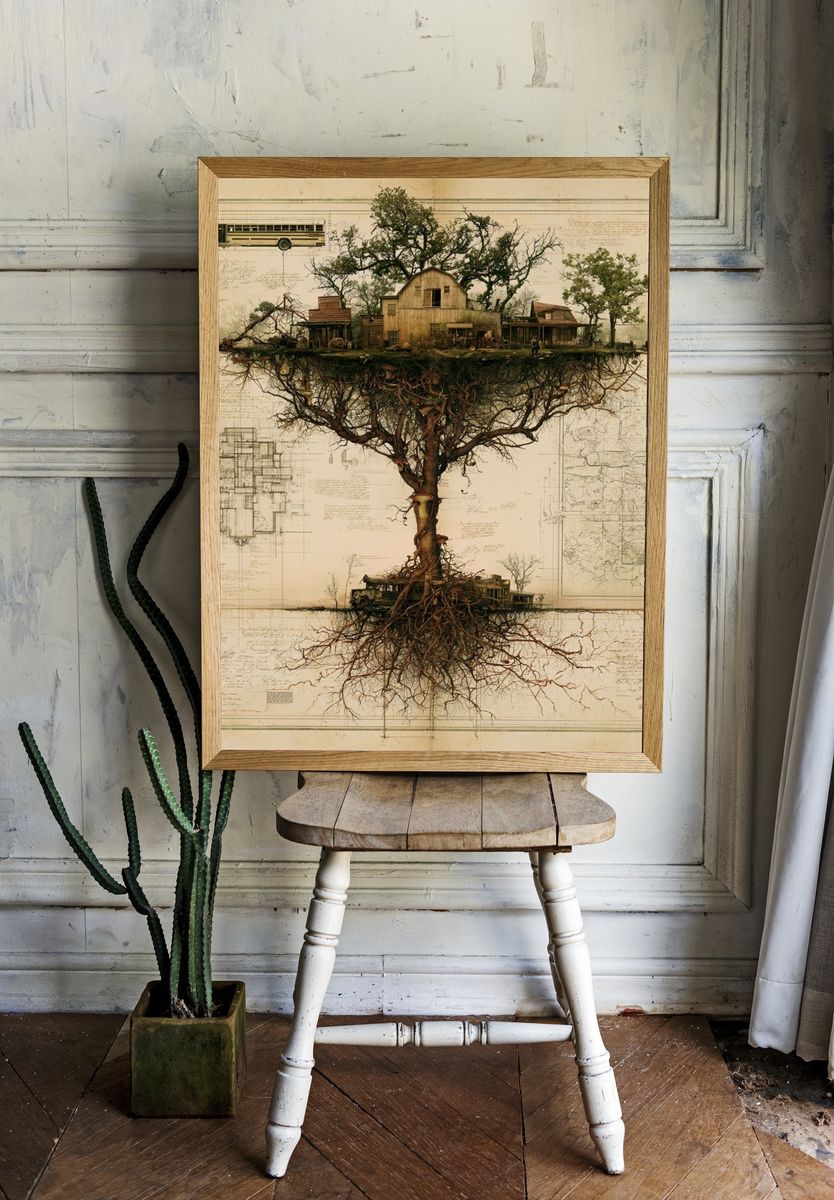 Surreal Tree House Landscape Print. — room view 1