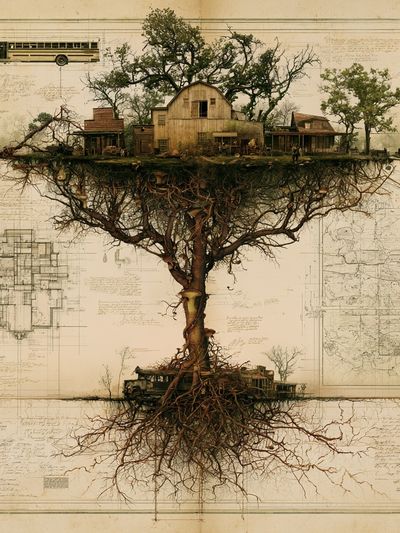 Surreal Tree House Landscape Print. poster