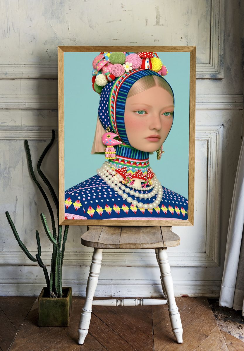 Whimsical Fashion Portrait Poster. — room view 1
