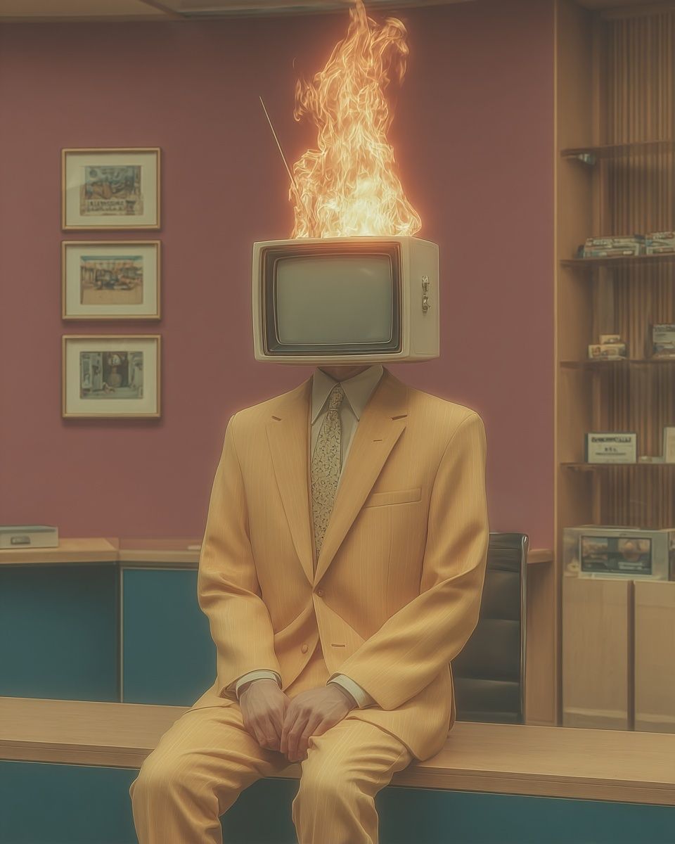 Burning TV Head Surrealism Poster. poster detail