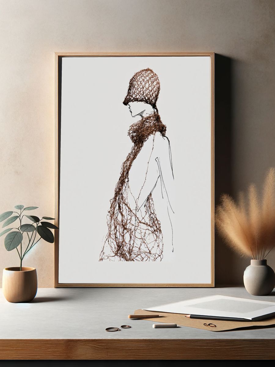 Textured Fashion Figure Illustration Poster. — room view 2