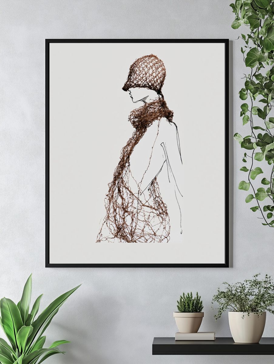 Textured Fashion Figure Illustration Poster. — room view 4