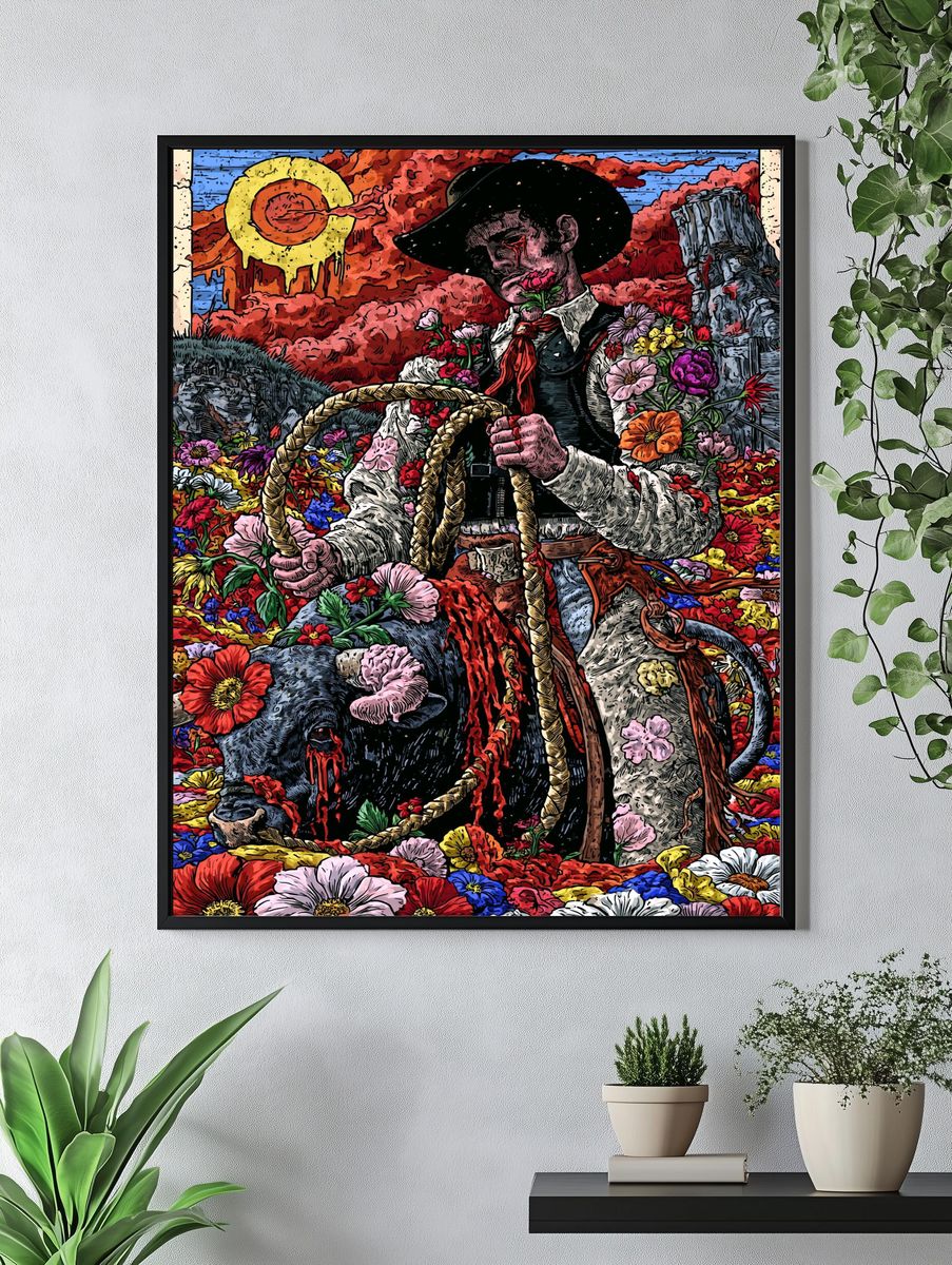 Floral Cowboy Surrealism Poster. — room view 4