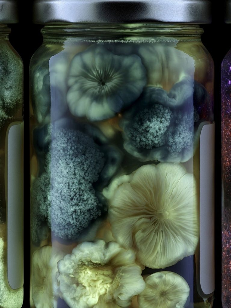 Bioluminescent Mushroom Jars Print. poster detail