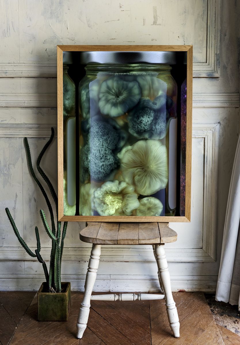 Bioluminescent Mushroom Jars Print. — room view 1