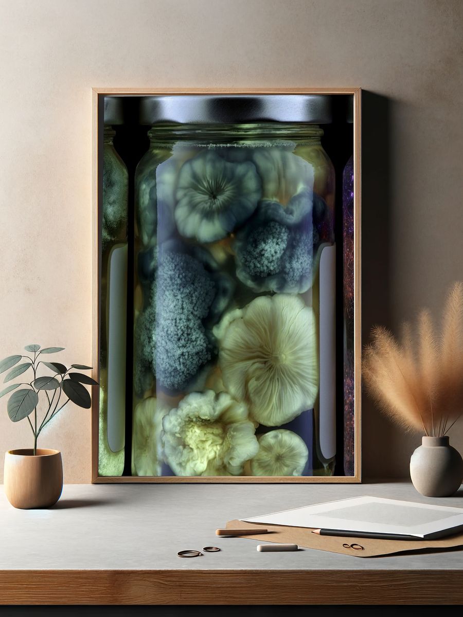 Bioluminescent Mushroom Jars Print. — room view 2