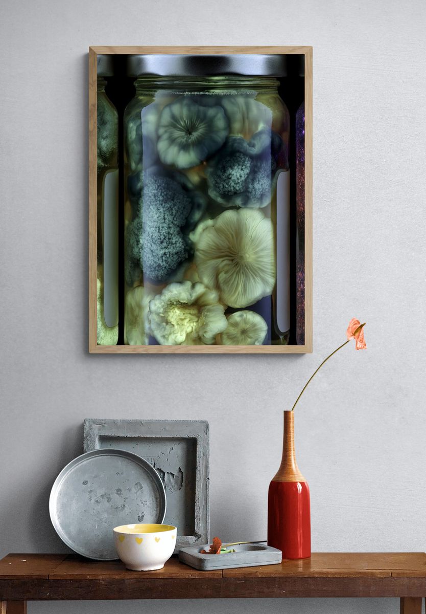 Bioluminescent Mushroom Jars Print. — room view 3