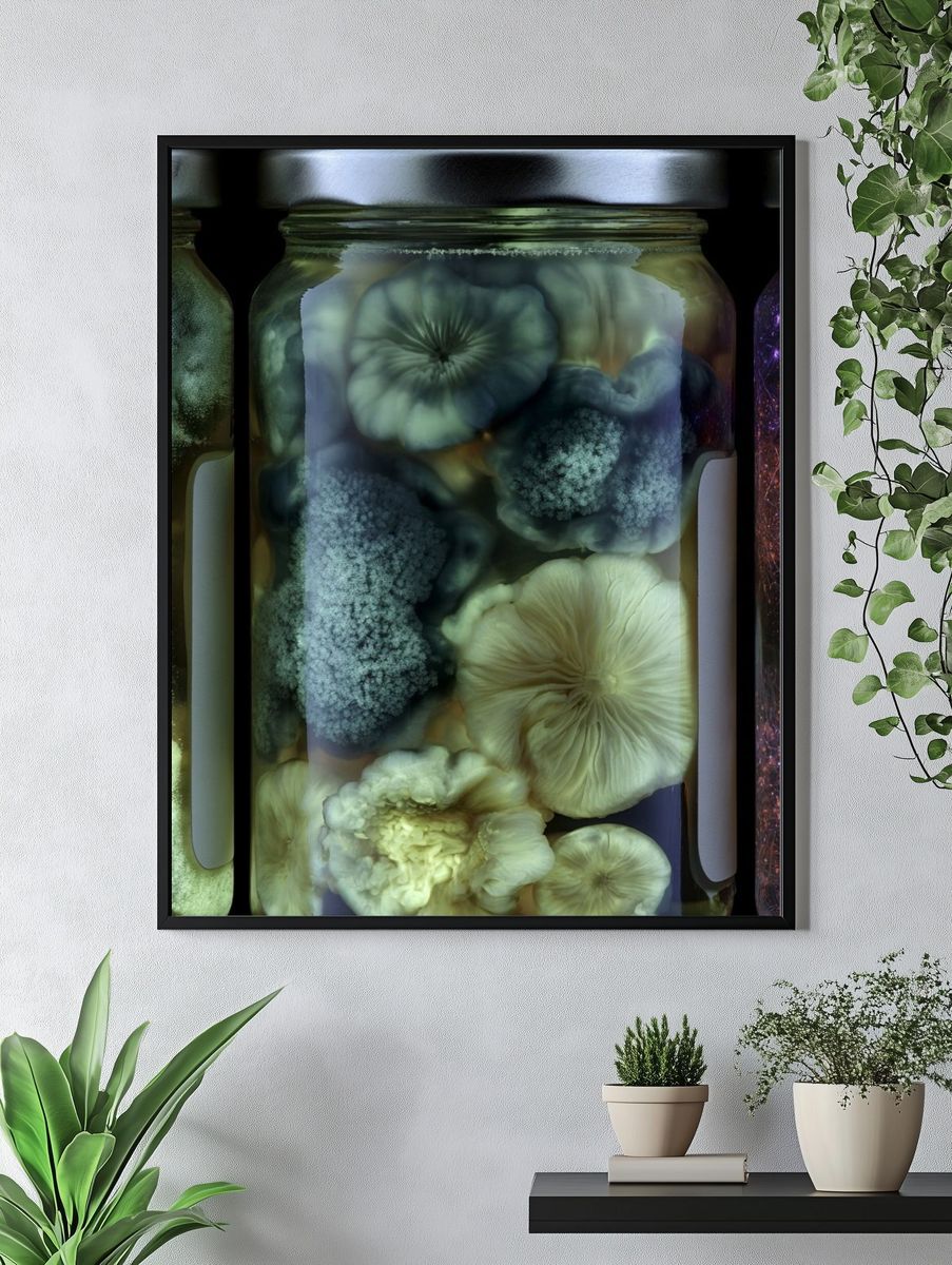Bioluminescent Mushroom Jars Print. — room view 4