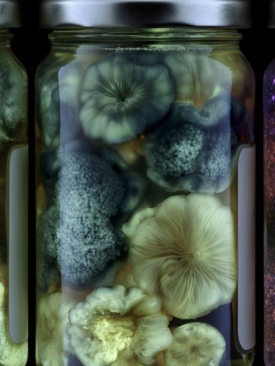 Bioluminescent Mushroom Jars Print. poster