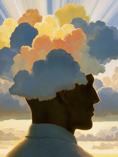Cloud Head Silhouette Surrealism Print. poster
