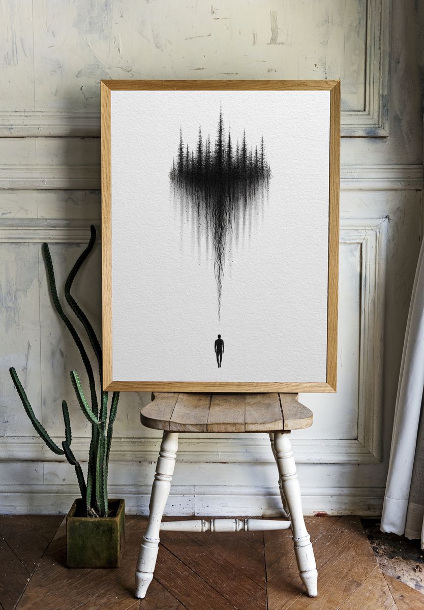 Forest Silhouette Surrealism Print. — room view 1