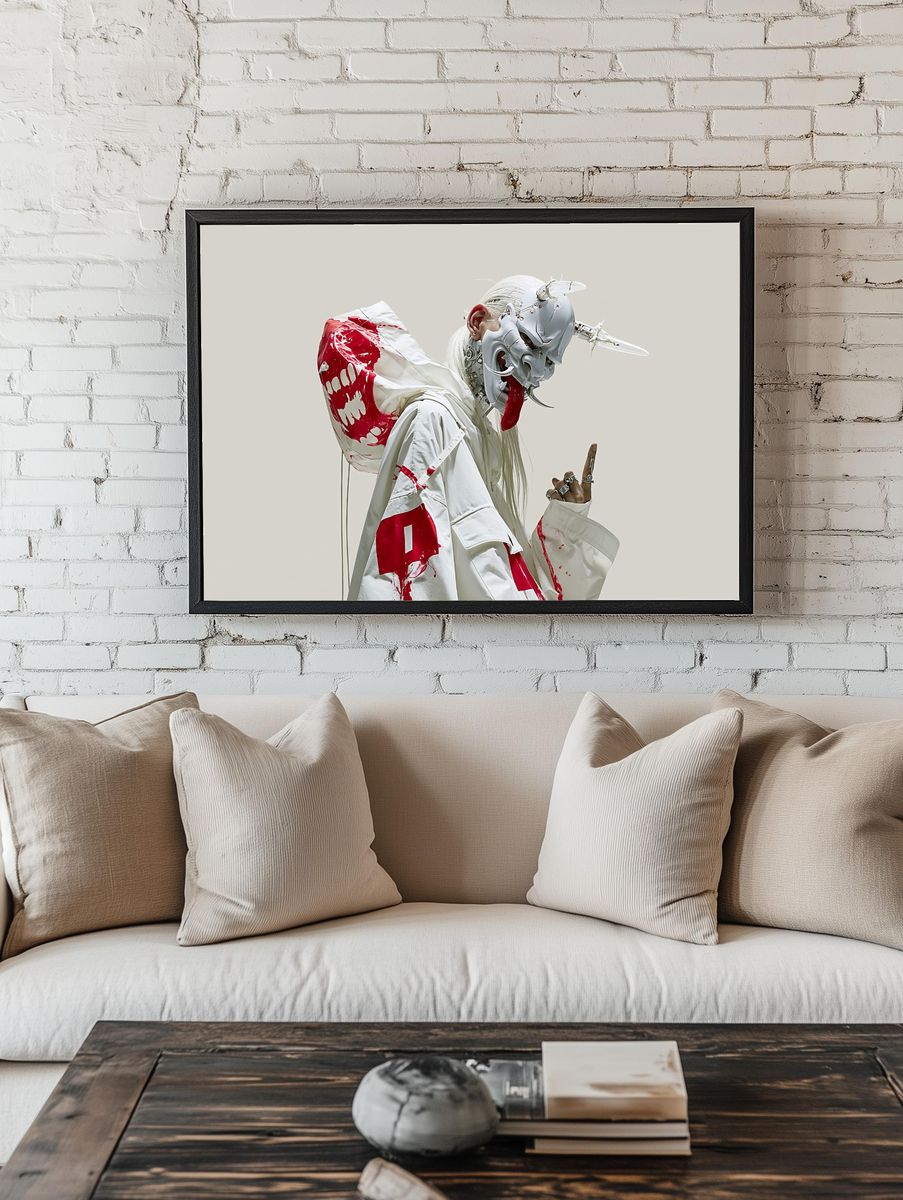 Avant-Garde Mask Portrait Print. room preview
