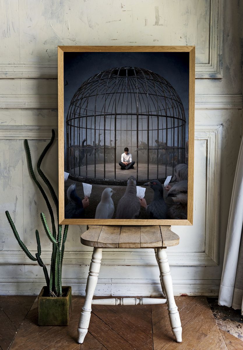 Caged Solitude Surrealism Poster. room preview