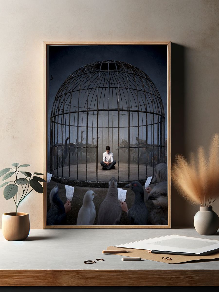 Caged Solitude Surrealism Poster. — room view 2