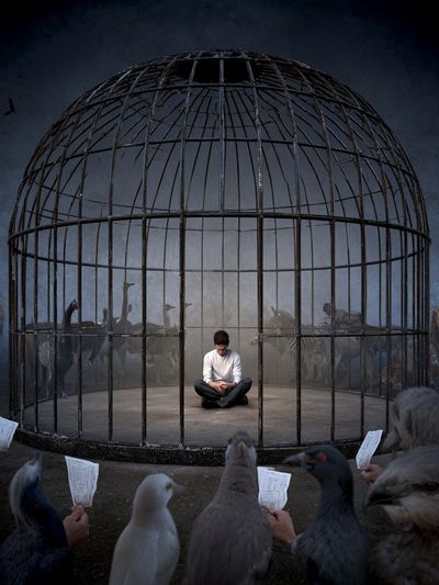 Caged Solitude Surrealism Poster. poster