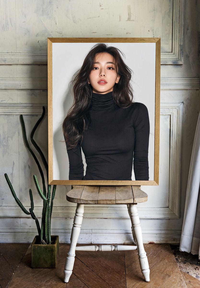 Elegant Black Turtleneck Portrait Print. — room view 1