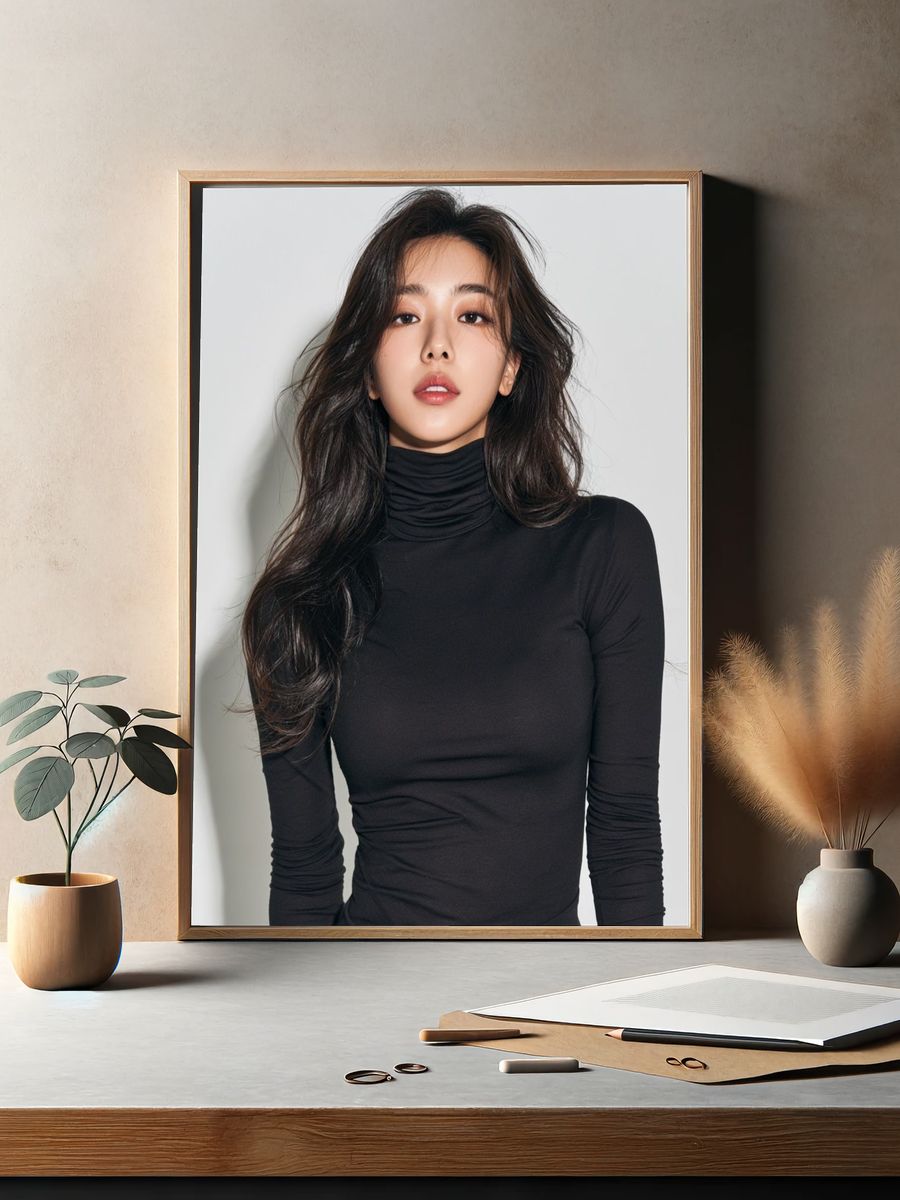 Elegant Black Turtleneck Portrait Print. — room view 2
