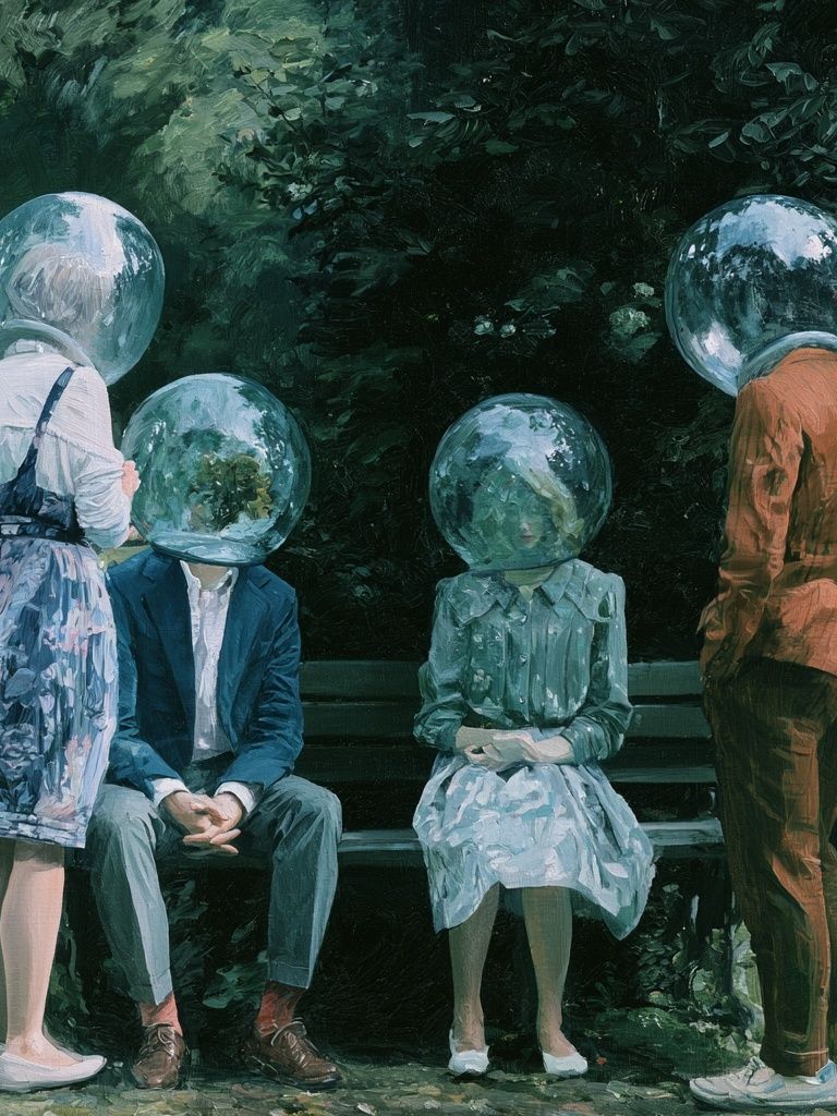 Surreal Glass Heads Illustration Poster. poster detail