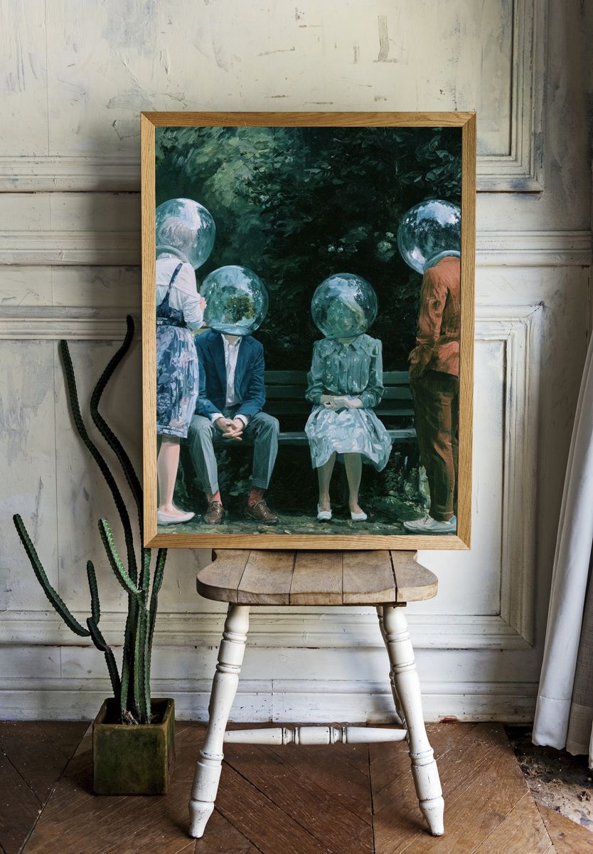 Surreal Glass Heads Illustration Poster. — room view 1