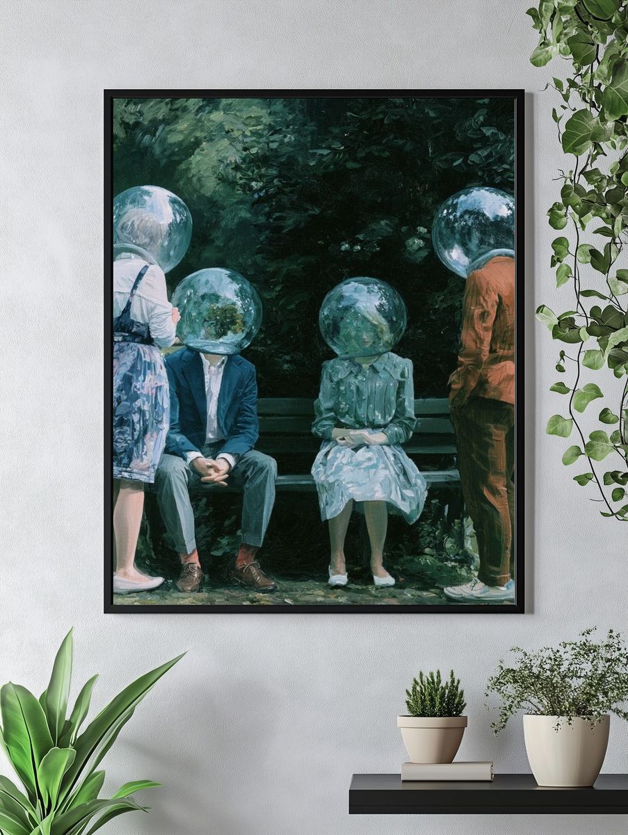 Surreal Glass Heads Illustration Poster. — room view 4