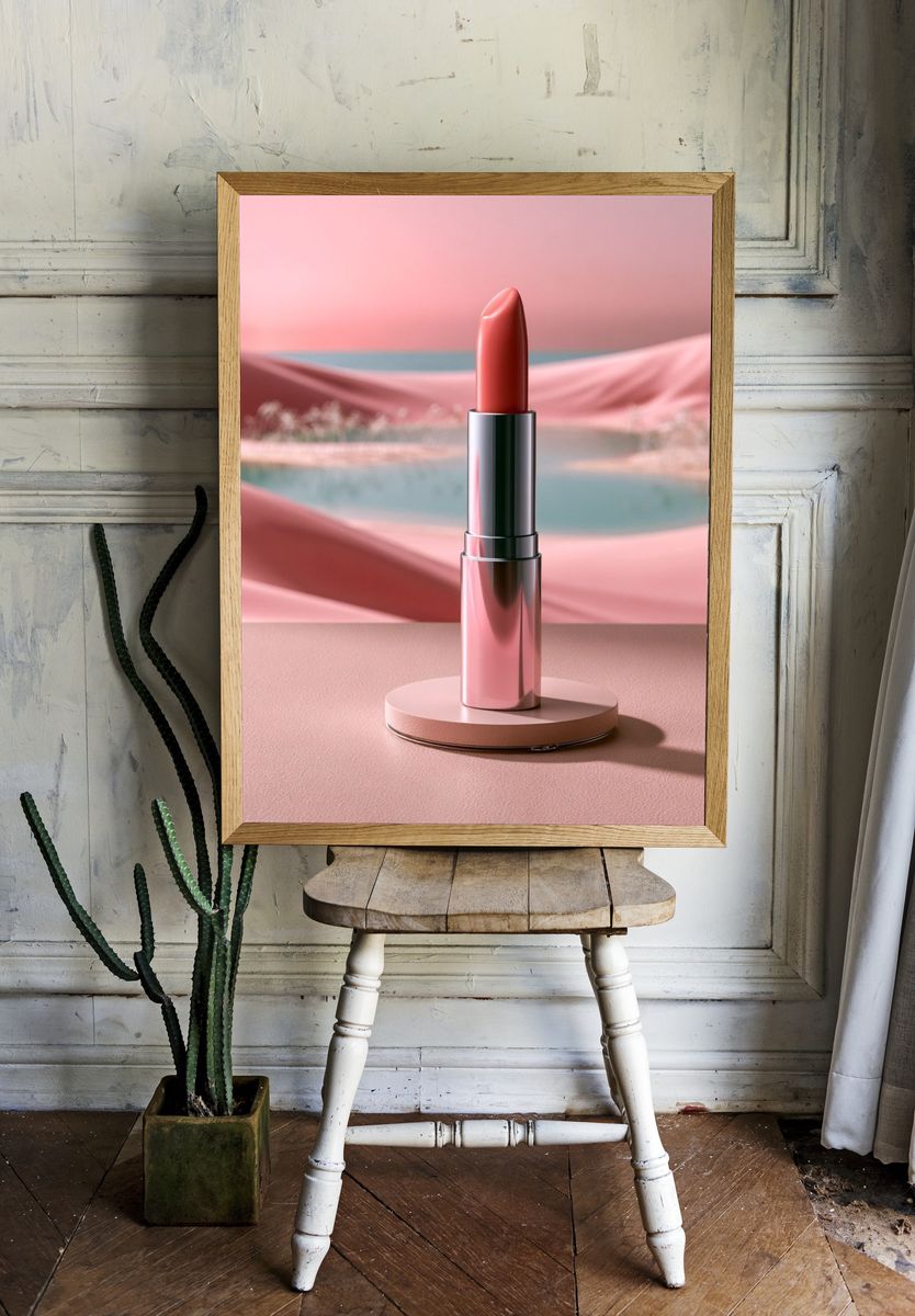 Pink Lipstick Still Life Poster. — room view 1
