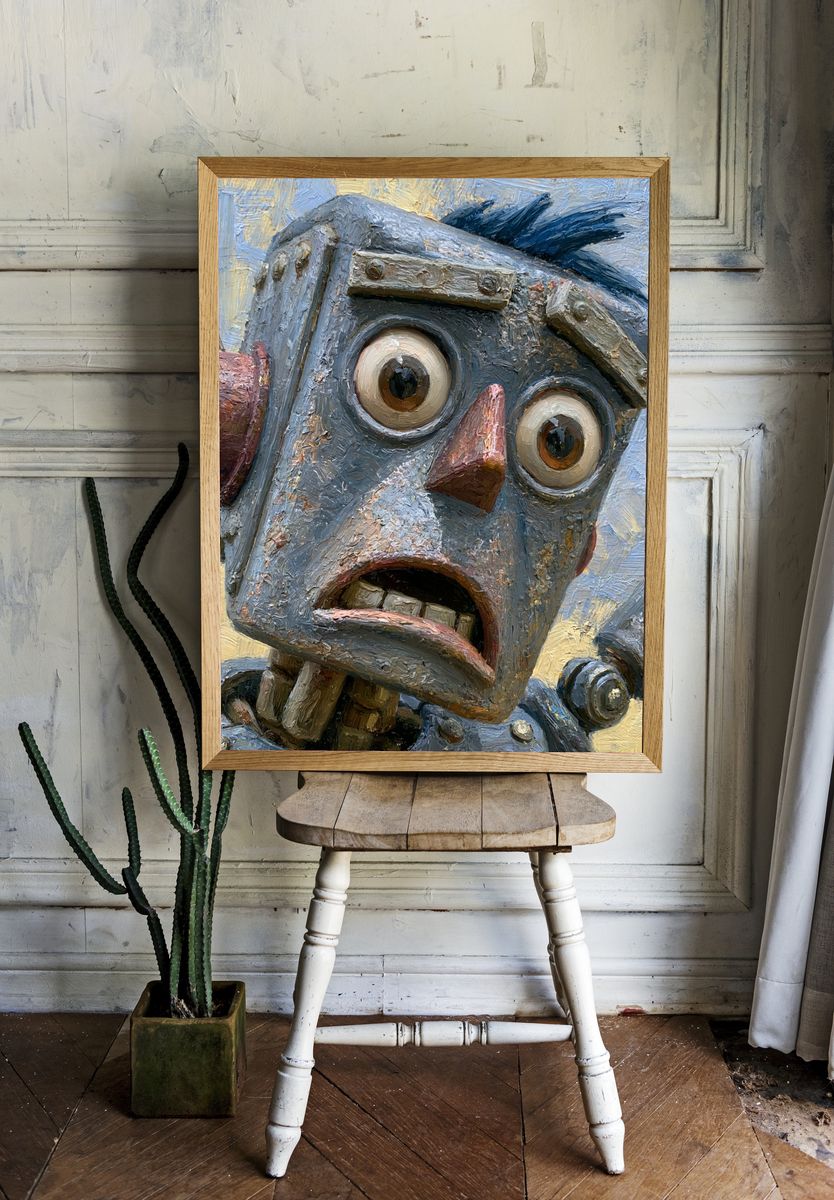 Mechanical Face Surrealism Print. room preview