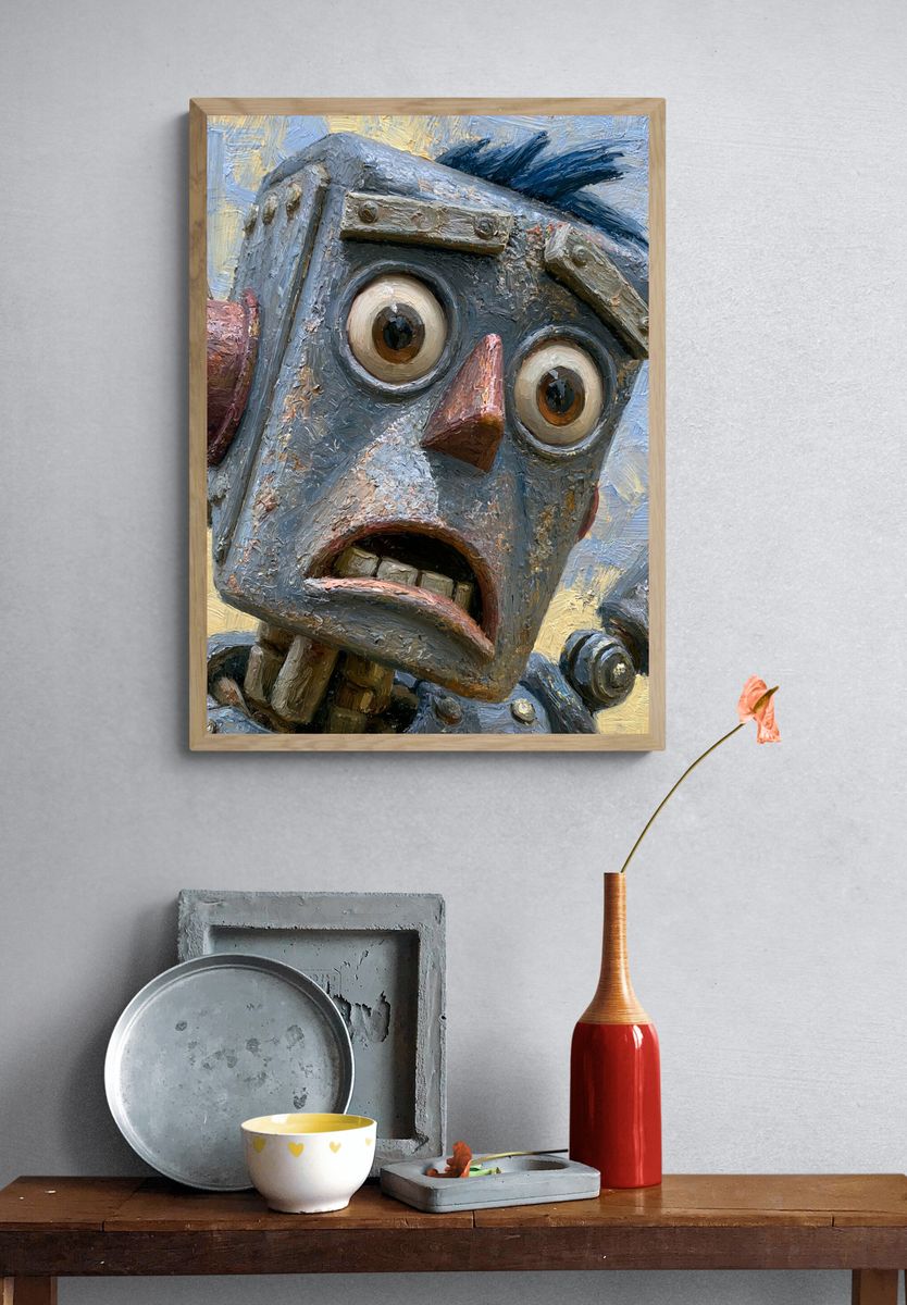 Mechanical Face Surrealism Print. — room view 3