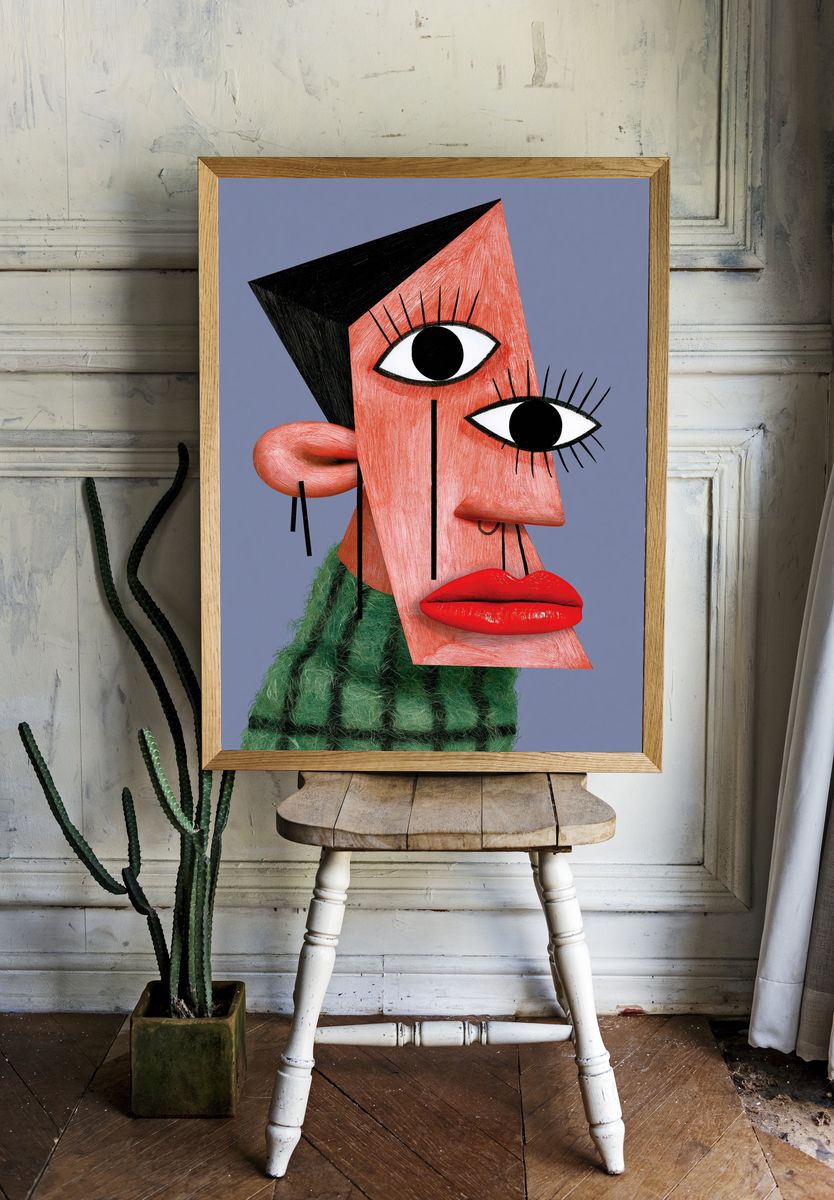 Surreal Cubist Face Print. room preview