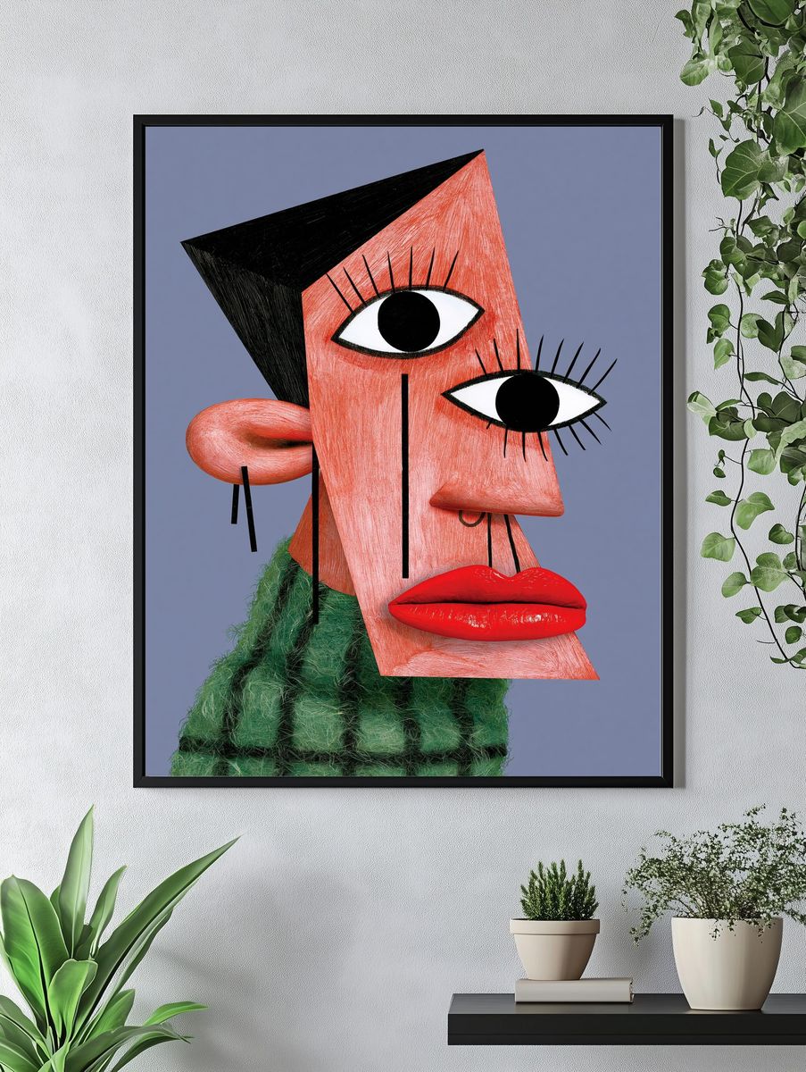Surreal Cubist Face Print. — room view 4