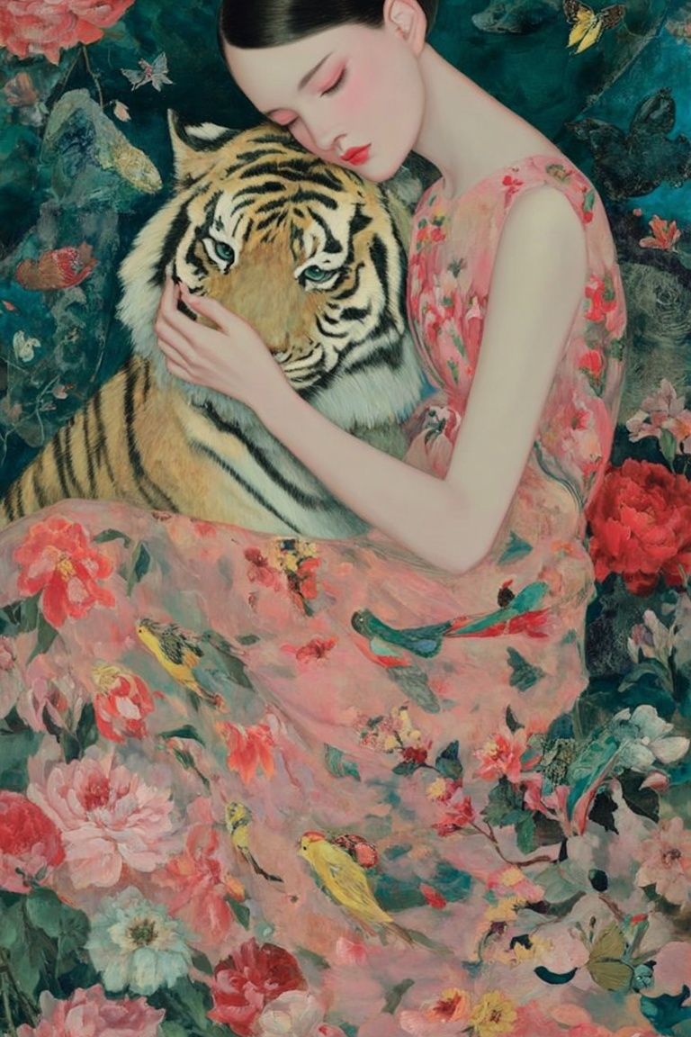 Girl and Tiger Surrealism Print. poster — fine-art art