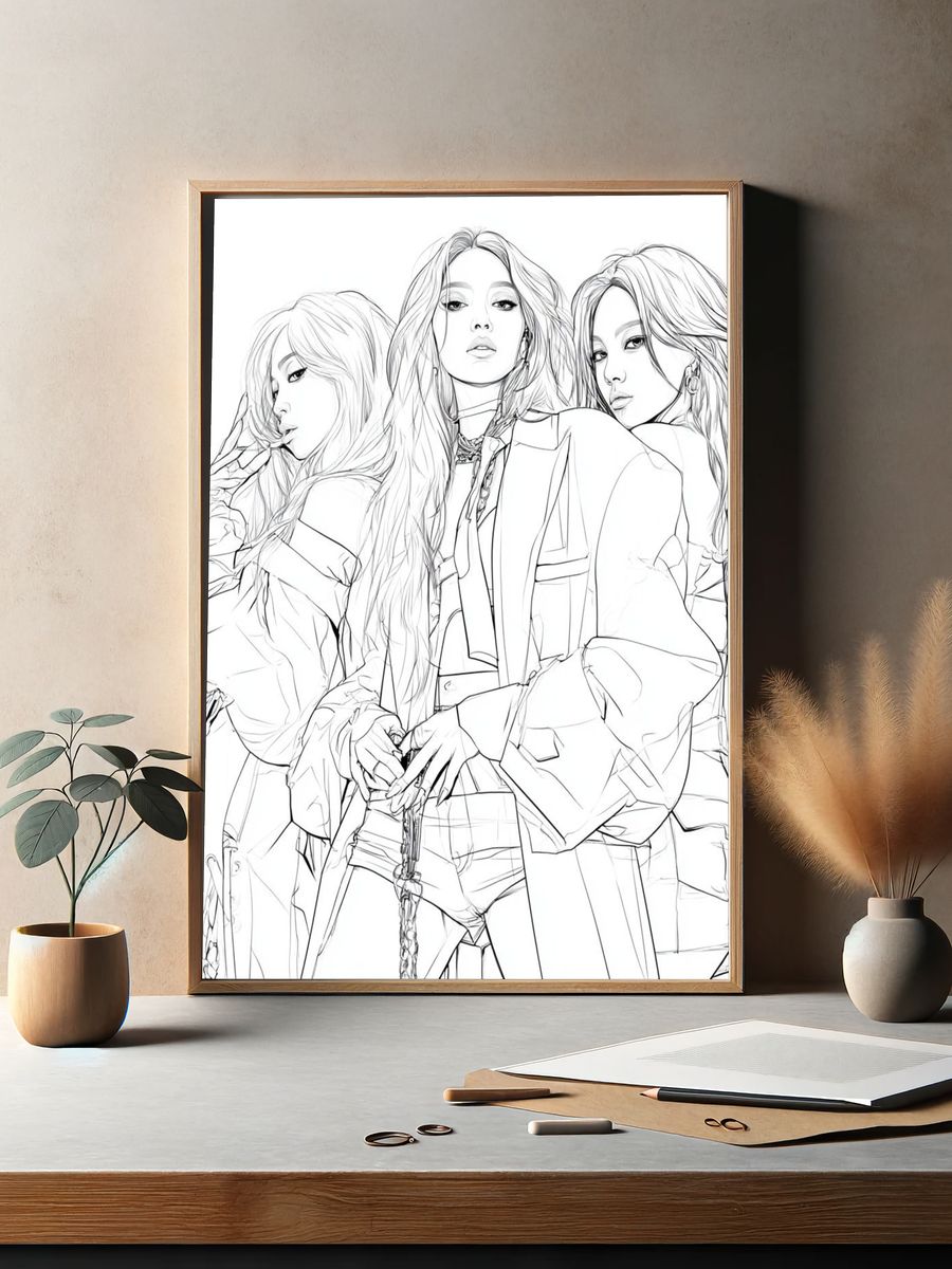 Fashion Trio Line Art Poster. — room view 2
