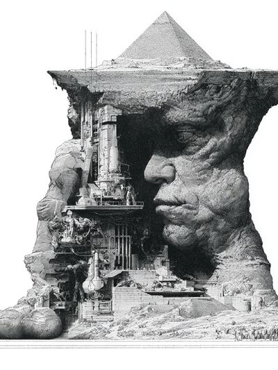 Surreal Pyramid Face Print. poster