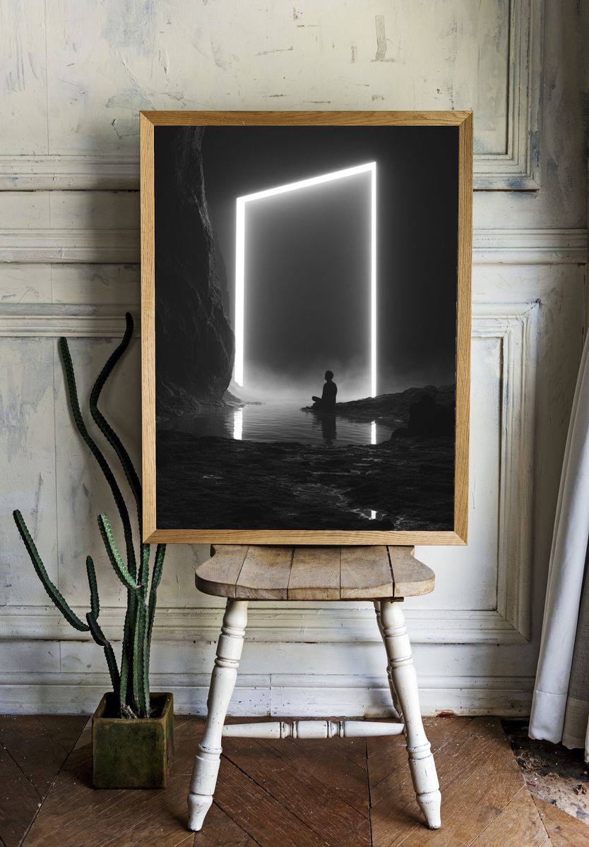 Surreal Cave Portal Print. room preview
