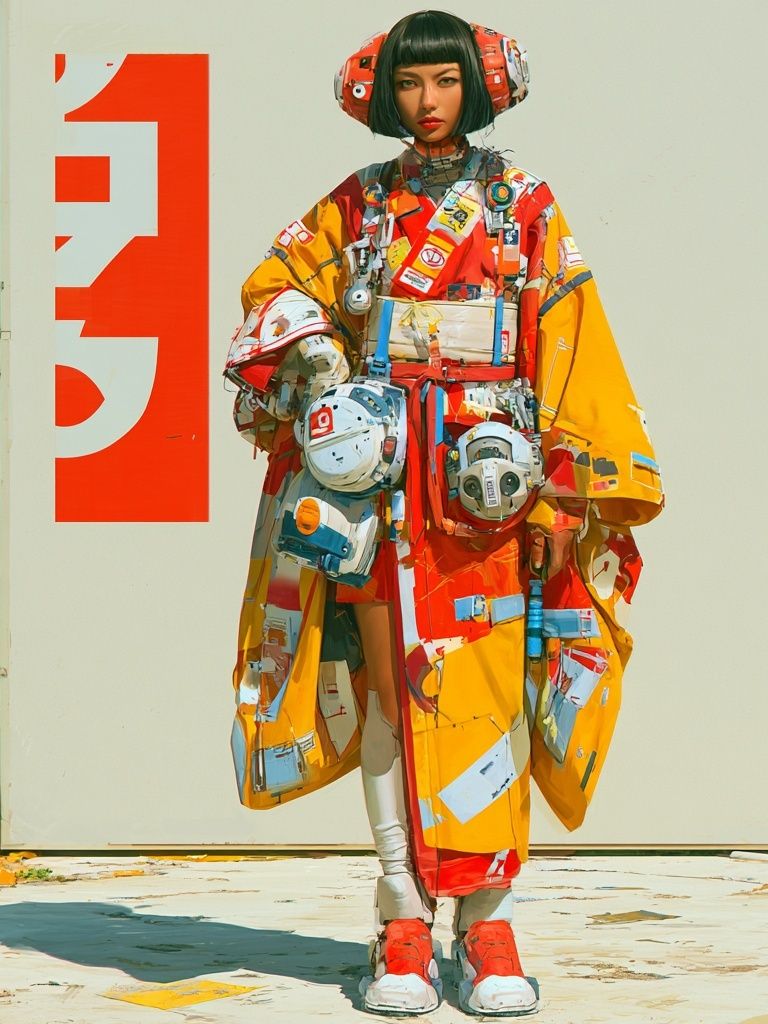 Cyber Kimono Portrait Print. poster detail