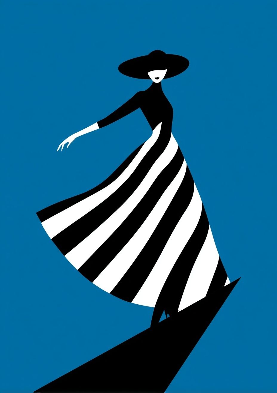 Elegant Woman in Stripes — Fashion Print. poster — fashion art
