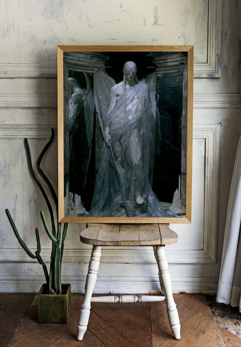 Blindfolded Angel Surrealism Print. — room view 1