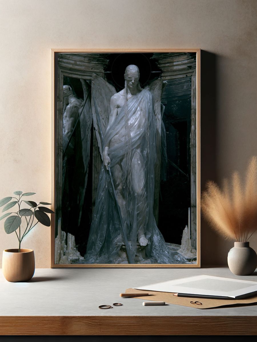 Blindfolded Angel Surrealism Print. — room view 2