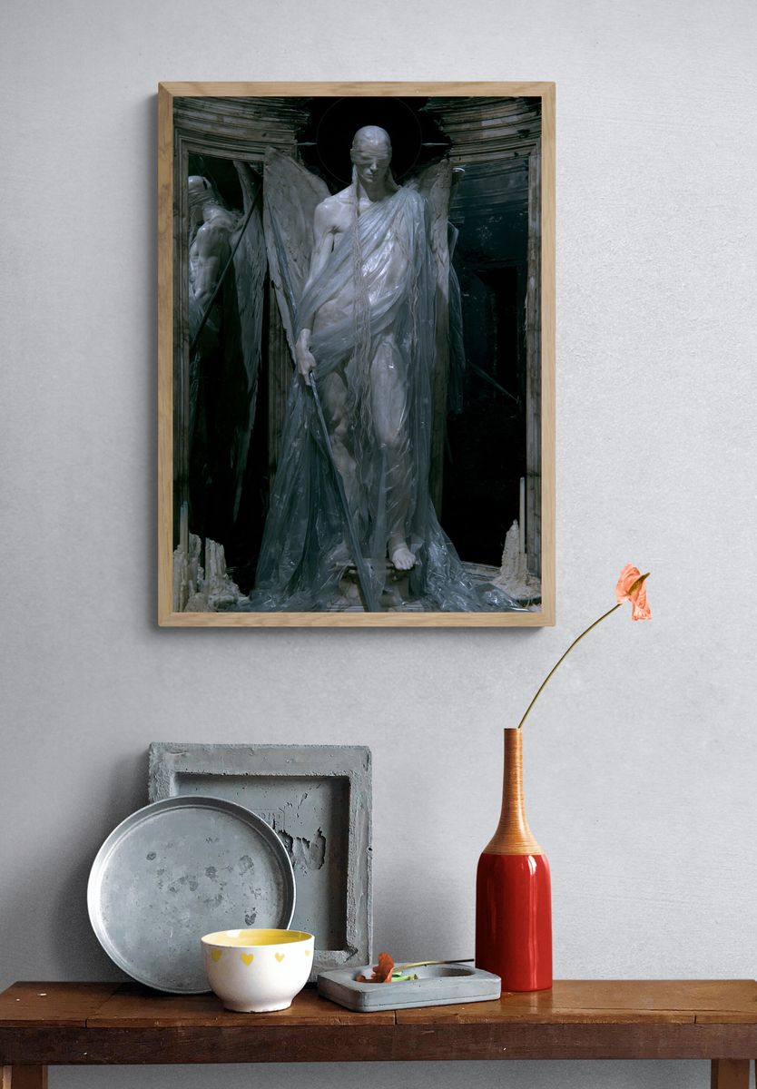 Blindfolded Angel Surrealism Print. — room view 3