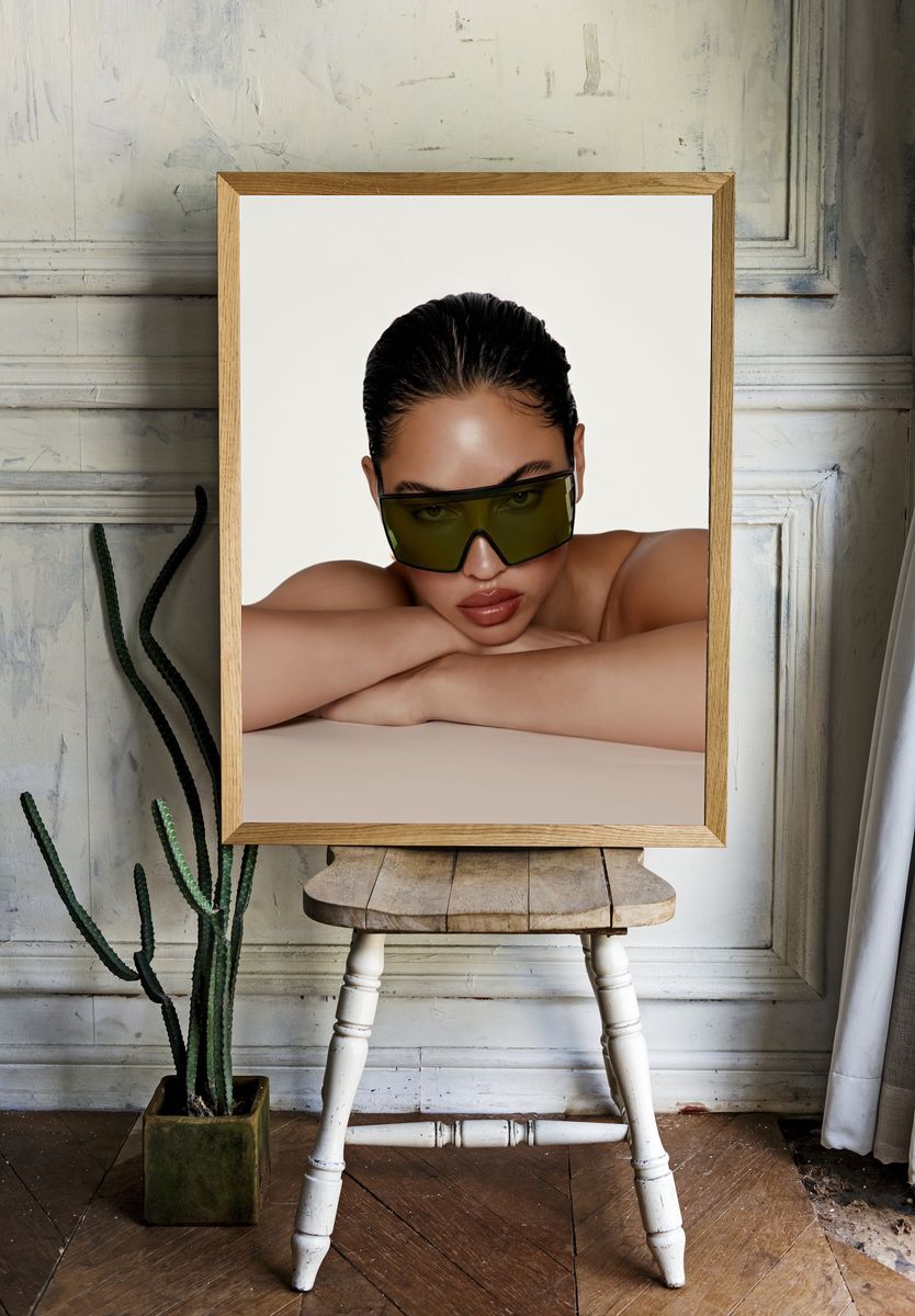 Sleek Sunglasses Portrait Print. room preview