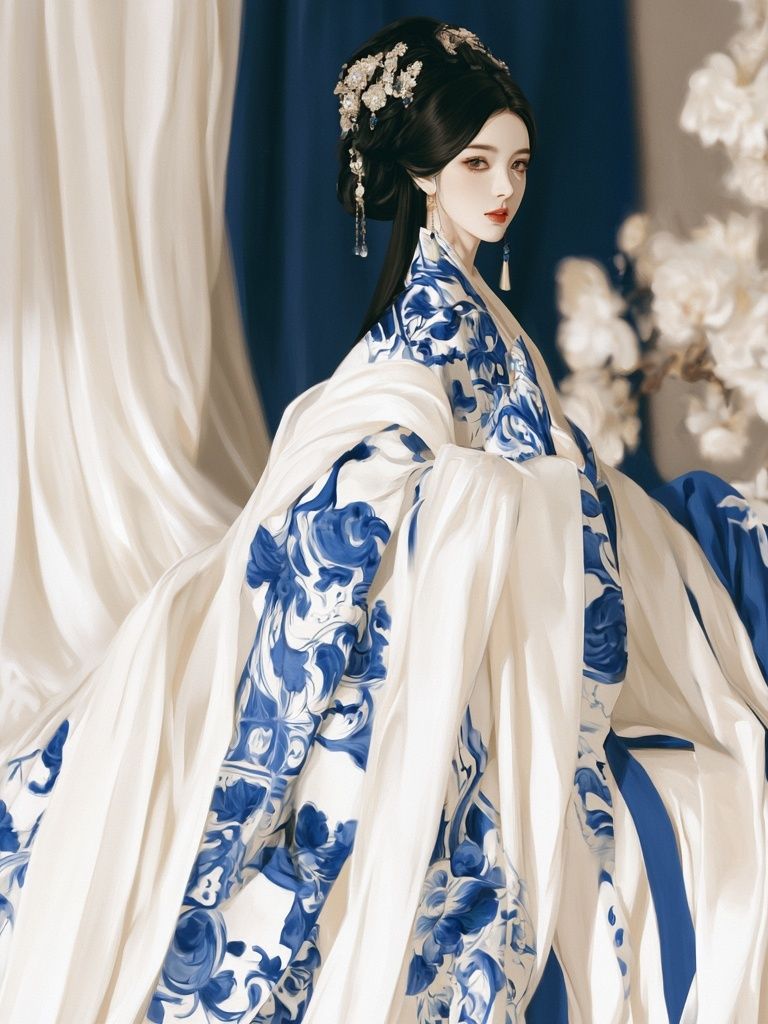 Blue Porcelain Hanfu Fashion Poster. poster detail