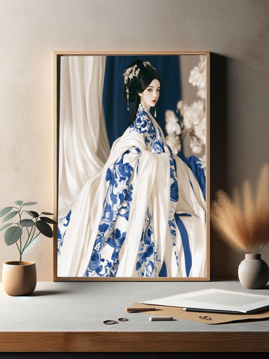 Blue Porcelain Hanfu Fashion Poster. — room view 2